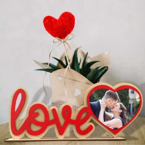 Marco de fotos Love con corazón | Portafotos de amor de madera para mesa | Idea regalo hombre mujer San Valentín aniversario | 100% Made in Italy