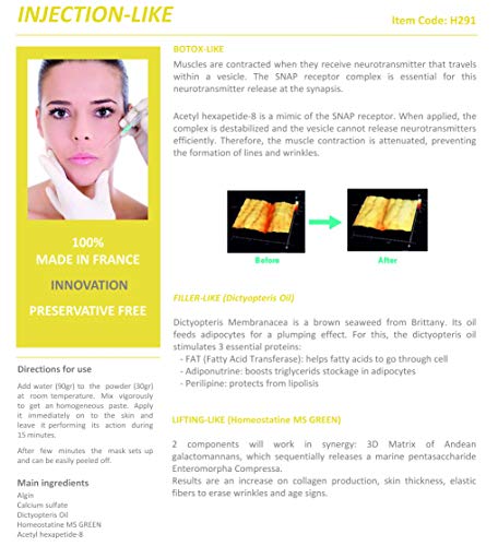 Mascarilla Facial Hidratante de Alginato en Polvo, Elimina Espinillas y Puntos Negros. Mascarilla Vegana, Sin Aclarado, Exfoliante 200 g (Máscara Inyección Botox-Like)