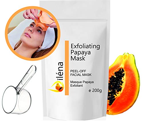 Mascarilla Facial Hidratante de Alginato en Polvo, Elimina Espinillas y Puntos Negros. Mascarilla Vegana, Sin Aclarado, Exfoliante 200 g (Mascarilla exfoliante de Papaya)