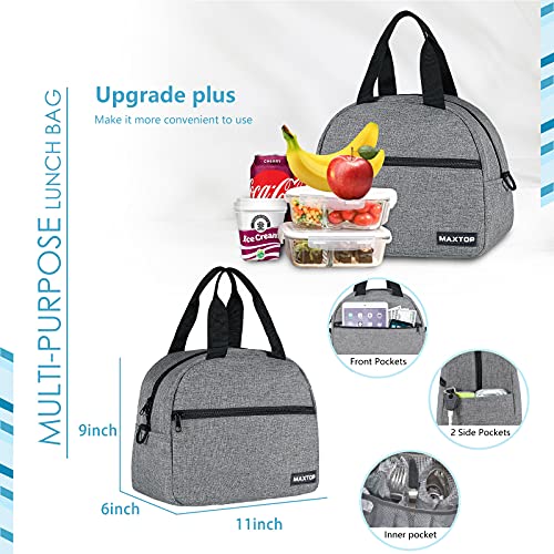 MAXTOP Bolsa de almuerzo aislada bolsa termica porta alimentos con bolsillo frontal y bolsa interior de malla bolsa más fresca, regalos para adultos, mujeres hombres trabajo universidad picnic