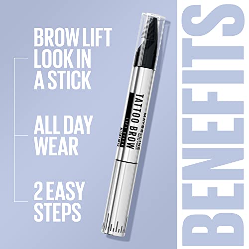 Maybelline New York - Lápiz de Cejas Efecto Lifting, Rellena y fija las cejas con Acabado Natural, Tattoo Brow Lift Stick, Tono 02 Soft Brown