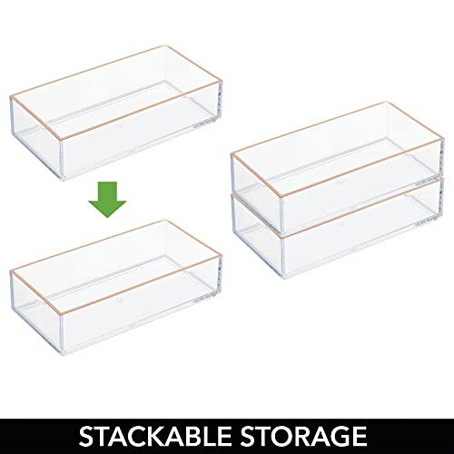 mDesign Cajas organizadoras de cosméticos – Práctico organizador de maquillaje para pintalabios, pintaúñas y más – Cajas rectangulares para baño o dormitorio – Juego de 6 – transparente/dorado rojizo