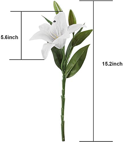 MEIWO Flores Artificiales, 5 Pcs Real Toque Látex Artificial Lillies Flores en Floreros Decoración de Boda/Decoración para el hogar/Parte/Graves Arreglo(Blanco)