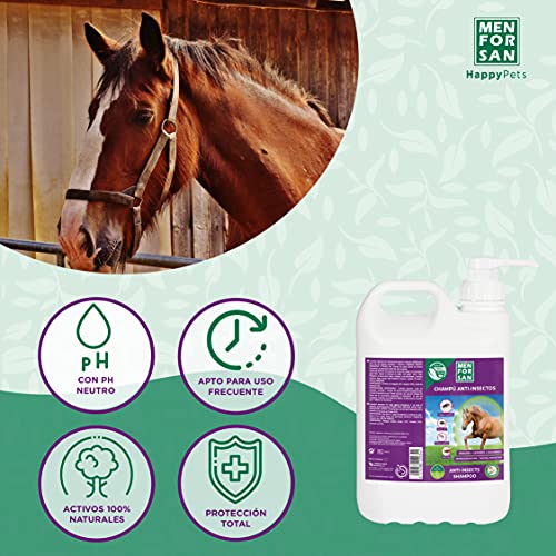 MENFORSAN Champú Anti-Insectos con Margosa, Geraniol y Lavandino para Caballos 5L, Protégelo de Cualquier Insecto