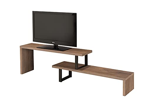 Mesa televisión, Mueble TV Salón Diseño Industrial-Vintage, Extensible de 140 cm a 170 cm, Madera Maciza Natural, Patas Metálicas.