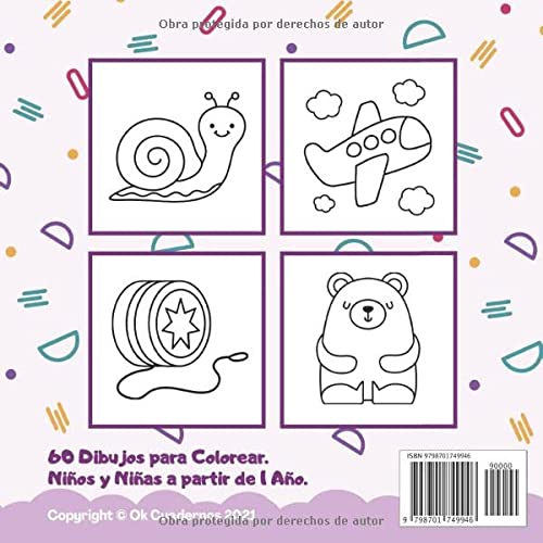 Mi primer libro para colorear 1 año: Cuaderno para colorear para niños de 1, 2 y 3 años | 60 dibujos para pintar simples para niños y niñas de preescolar