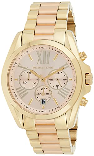 Michael Kors Reloj para Mujer BRADSHAW, Caja de 43 mm, Movimiento Cronógrafo de Cuarzo, Correa de Acero Inoxidable, Oro Rosa