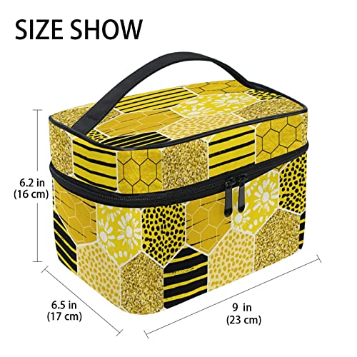 Miel De Abeja Amarillo Art Nido De Abeja Bolsa de Cosméticos Mujer Viaje Bolso de Maquillaje Mano Portátil Organizador Regalos para Mujeres