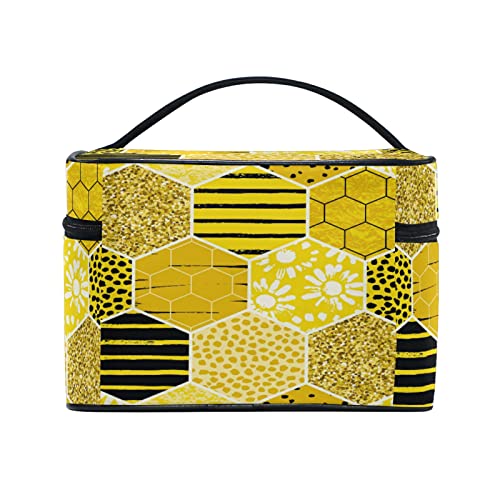 Miel De Abeja Amarillo Art Nido De Abeja Bolsa de Cosméticos Mujer Viaje Bolso de Maquillaje Mano Portátil Organizador Regalos para Mujeres