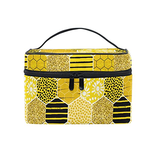 Miel De Abeja Amarillo Art Nido De Abeja Bolsa de Cosméticos Mujer Viaje Bolso de Maquillaje Mano Portátil Organizador Regalos para Mujeres