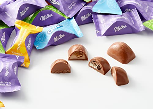 Milka Moments - Surtido de Chocolate Milka, Mix de Sabor Chocolate con Leche de los Alpes, Avellanas, Oreo y Toffee Avellana, Chocolatinas Mini Individuales - Caja de 1 Kg