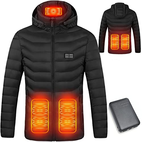 Mincoo Chaqueta Calefactable Adecuado Para Hombres y Mujeres,con Temperatura Ajustable Chaquetas calefactora con 3 Temperaturas & 3 Zonas Ideal Acampar Actividades al Aire Libre invierno(Black, L)