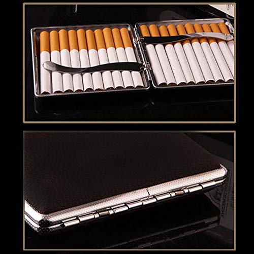 MINGZE Pitillera, Cuero de Marco de Metal Caja de Cigarrillos Estuche para Porta Cigarrillos Delgado Fácil de Llevar, Prefecto para Usted o como un Tabaco Regalo para Padre u Amigo Fumado