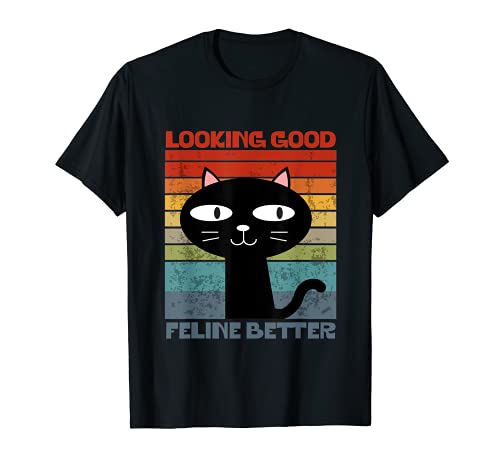 Mirando bien felino mejor fresco retro gato amantes gatito mascota Camiseta