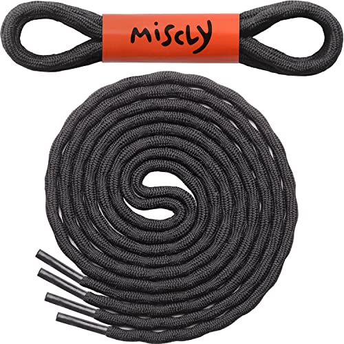 Miscly Cordones Redondos de Botas [3 Pares] Antideslizantes y con Forma Entrelazada, Cordones Resistentes Ideales para Botas, Botas de Trabajo y Zapatos de Senderismo (183cm, Negro)