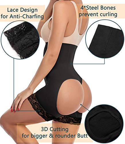 MISS MOLY Bragas Levanta Glúteos Braguita Moldeadora Faja Reductora Cintura Alta Shapewear Nalgas Push Up Encaje Lencería Body Shaper para Mujer