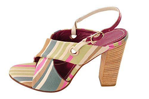 Missoni Shoes Women's Beige Light Brown,Lime,Pink,Turquoise Canvas Peep-Toe 38