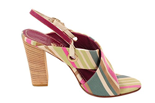 Missoni Shoes Women's Beige Light Brown,Lime,Pink,Turquoise Canvas Peep-Toe 38