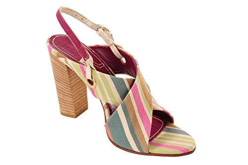 Missoni Shoes Women's Beige Light Brown,Lime,Pink,Turquoise Canvas Peep-Toe 38