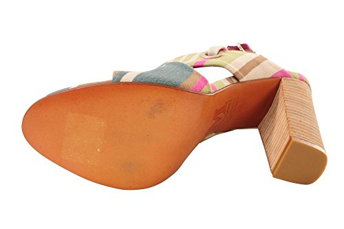 Missoni Shoes Women's Beige Light Brown,Lime,Pink,Turquoise Canvas Peep-Toe 38