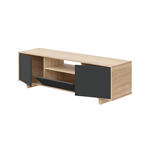 Modulo TV, Mueble de Salon, Juego de Muebles, Modelo Zaira, Acabado en Roble Canadian y Gris Antracita, Medidas: 150 cm (Ancho) x 46 cm (Alto) 41 cm (Fondo)