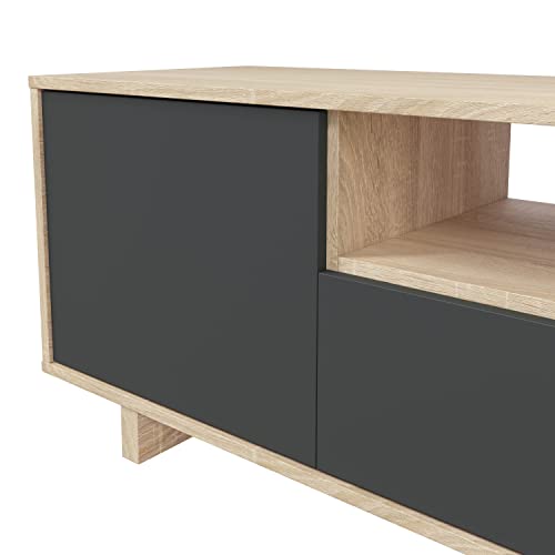 Modulo TV, Mueble de Salon, Juego de Muebles, Modelo Zaira, Acabado en Roble Canadian y Gris Antracita, Medidas: 150 cm (Ancho) x 46 cm (Alto) 41 cm (Fondo)