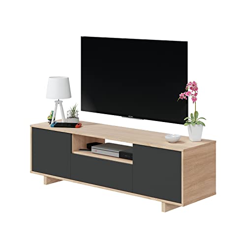 Modulo TV, Mueble de Salon, Juego de Muebles, Modelo Zaira, Acabado en Roble Canadian y Gris Antracita, Medidas: 150 cm (Ancho) x 46 cm (Alto) 41 cm (Fondo)