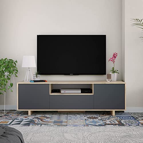 Modulo TV, Mueble de Salon, Juego de Muebles, Modelo Zaira, Acabado en Roble Canadian y Gris Antracita, Medidas: 150 cm (Ancho) x 46 cm (Alto) 41 cm (Fondo)