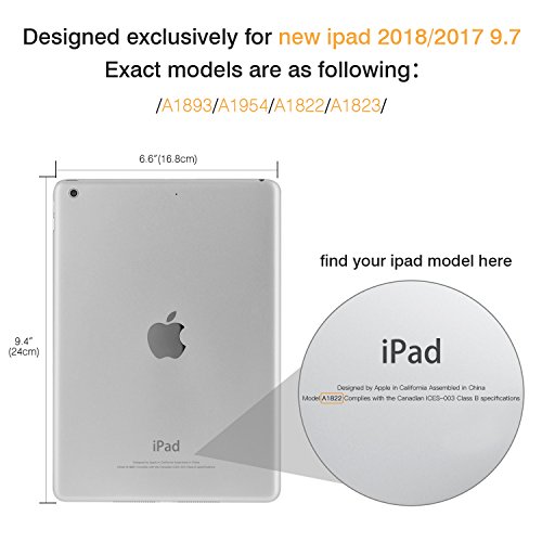 MoKo Funda Compatible con 2018/2017 iPad 9.7 6th/5th Gen, Ultra Delgado Función de Soporte TPU Protectora Plegable Cubierta Inteligente Trasera Transparente Compatible con iPad 9.7" - Gris Espacial