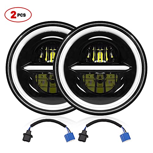 MONDEVIEW 7" Faro LED Para Moto 400W 40000LM Cromado DRL Angel Eye 6000K+4300K ​​Ámbar Ultra Clásico Electra