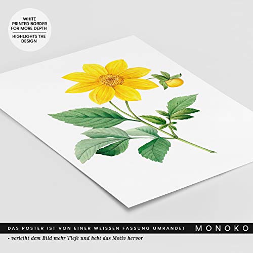 MONOKO® Juego de pósteres para el salón, juego de imágenes para el dormitorio, con estilo, 6 unidades, sin marco (flores, amarillo, narciso, 6 x A4 (21 x 29,7 cm)