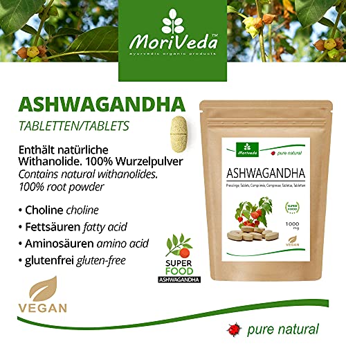 MoriVeda® - Ashwagandha tabletas 1000 mg o cápsulas 600 mg - ingredientes naturales - cereza de invierno, ginseng indio (120 tabletas)