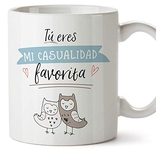 MUGFFINS Taza San Valentín (Te quiero) - Eres mi casualidad favorita búhos - Aniversario para Novios, Enamorados, Pareja.