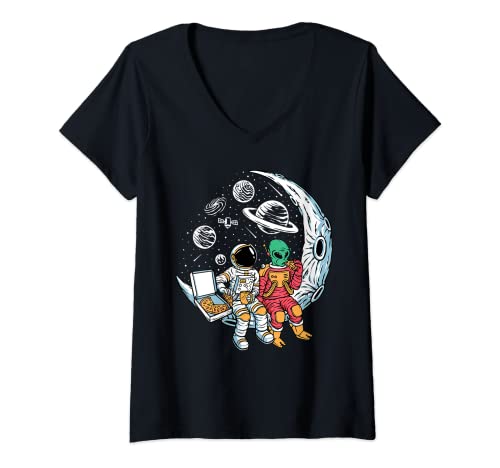 Mujer Astronauta Alien Moon - Space Man Extraterrestre Aliens Camiseta Cuello V