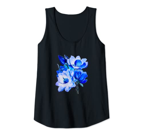 Mujer Camisa estética hermosa azul magnolia flor floral amante Camiseta sin Mangas