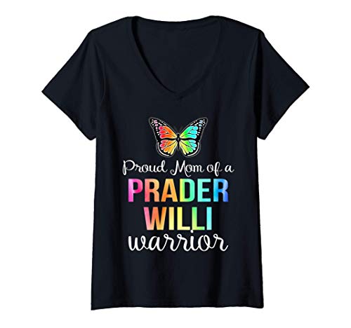 Mujer Camiseta Prader Willi Awareness Camiseta de mariposa de mamá Camiseta Cuello V