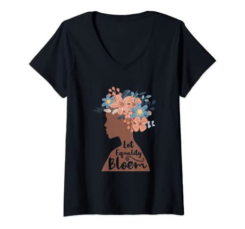 Mujer Feminista Deje que la igualdad florezca con el feminismo de diseño floral Camiseta Cuello V