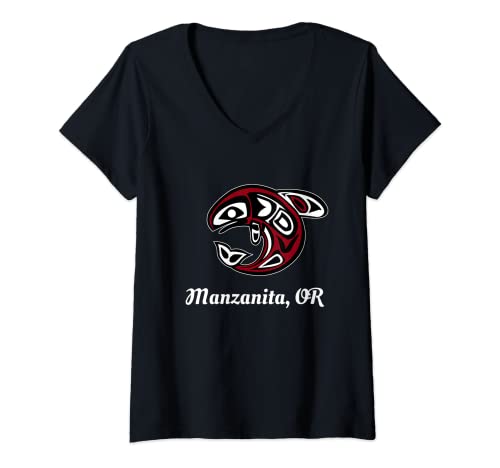 Mujer Nativo Americano Manzanita O Orca Camiseta Cuello V