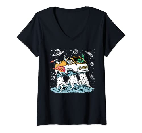 Mujer Space Man Alien Van Rocket - Astronauta Alien Aliens Camiseta Cuello V