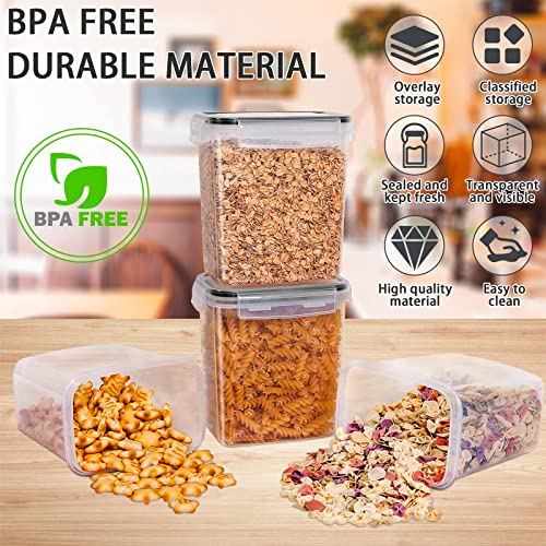 MULEVIP Botes Cocina Juego de 8 Piezas Recipiente de Botes con Tapa,Cocina Almacenaje de Plástico con Etiqueta,Rotulador,Cuchara Medidora,para Granos Harina Azúcar Alimentos para Mascotas