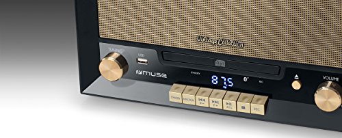 Muse MT-110 B - Micro Sistema CD y radio con Giradiscos Muse tres velocidades, bluetooth, USB y lector de tarjetas SD, caja madera, negro