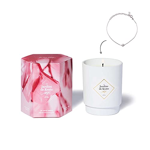 My Joliie CANDLE | Vela perfumada flor de cerezo con joya en el interior (Los Jardines de Kioto) | Pulsera de plata | 50 h Combustion | Cera 100% natural vegetal | 250 g