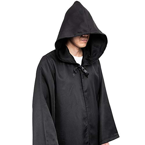 Myir JUN Capa con Capucha de Halloween para Hombre, Disfraz de Caballero para Adulto Carnaval Medieval Traje Ropa Cosplay (XL, Negro)