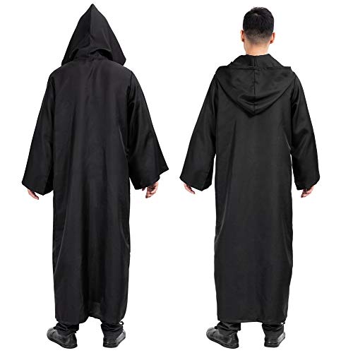 Myir JUN Capa con Capucha de Halloween para Hombre, Disfraz de Caballero para Adulto Carnaval Medieval Traje Ropa Cosplay (XL, Negro)