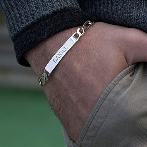 MyNameNecklace Pulsera de Identificación para Hombre con Nombre en Plata (Plata de Ley)