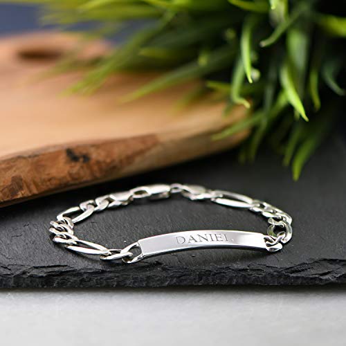 MyNameNecklace Pulsera de Identificación para Hombre con Nombre en Plata (Plata de Ley)