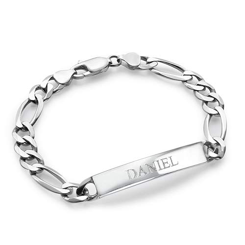 MyNameNecklace Pulsera de Identificación para Hombre con Nombre en Plata (Plata de Ley)