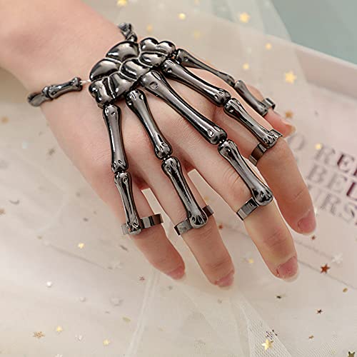 NA Pulsera Deathbringer, Esqueleto De Calavera De Mano Gótica, Esqueleto De Esqueleto De Esqueleto De Metal con Hueso De Mano Punk para Hombres Y Mujeres Halloween C+D/C+D