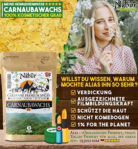 Nabür - Cera de carnaúba 200 G | Calidad alimentaria alternativa vegana a la cera de abejas cosmética DIY, pintalabios, cremas, desodorantes, fabricación | envasado en Francia