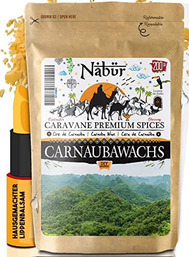 Nabür - Cera de carnaúba 200 G | Calidad alimentaria alternativa vegana a la cera de abejas cosmética DIY, pintalabios, cremas, desodorantes, fabricación | envasado en Francia